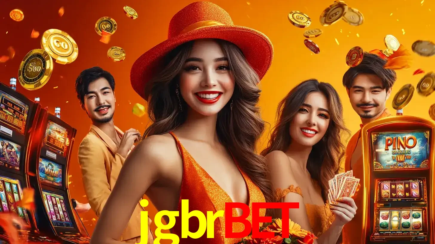 Grupo de amigos asiáticos sorrindo e se divertindo com máquinas de caça-níqueis em um ambiente festivo, celebrando suas vitórias nos jogos de cassino do jgbrbet.